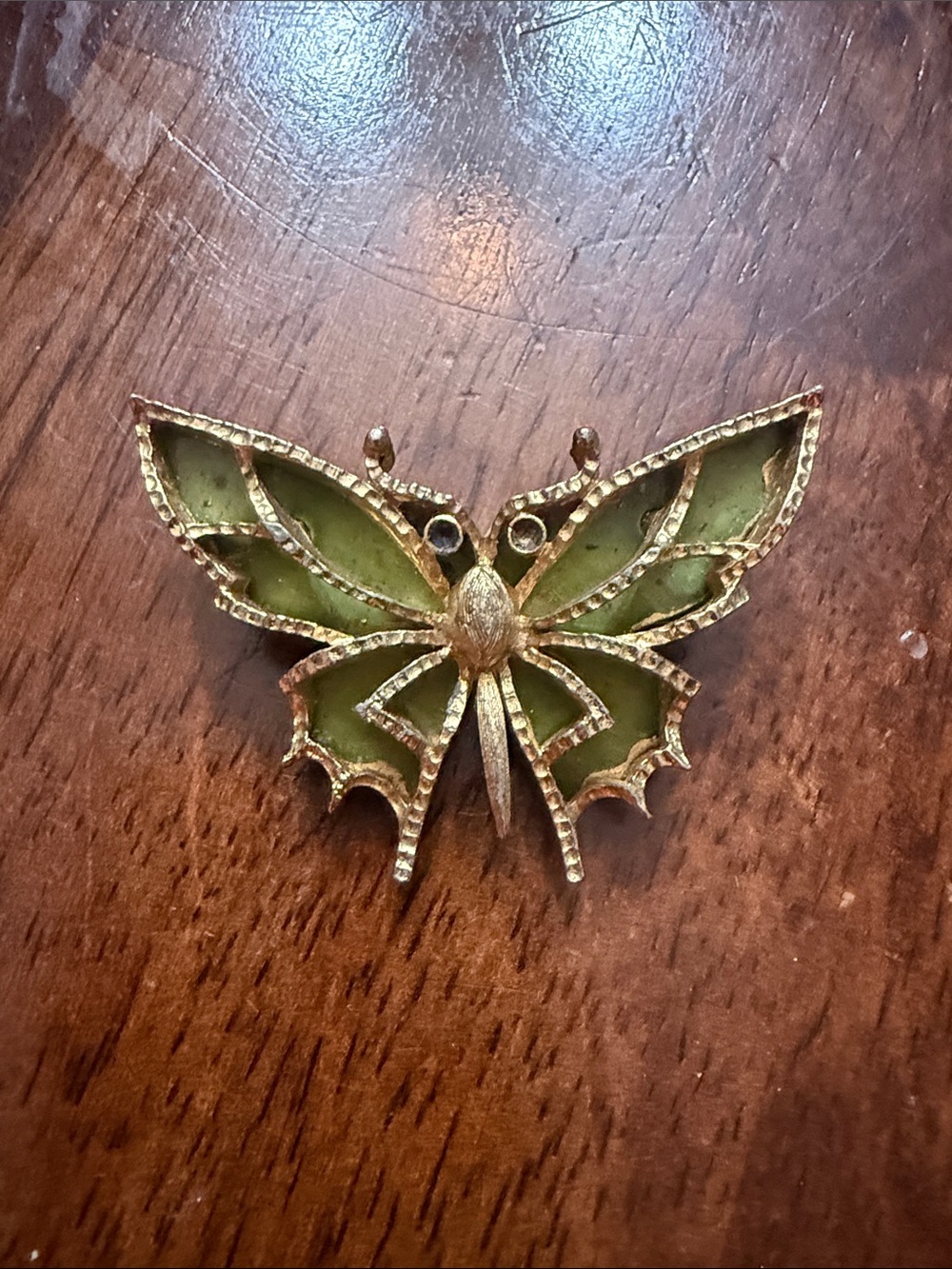 Vintage Gold-Tone Butterfly Brooch with Green Enamel Accents